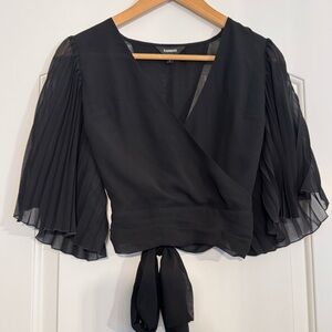 EXPRESS Black Wrap Blouse with Pleated Sleeves Size XS